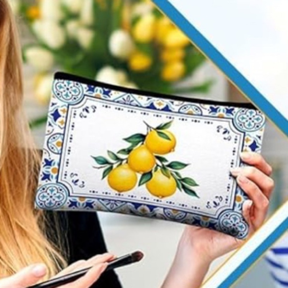 Lemon Print Cosmetic Pouch